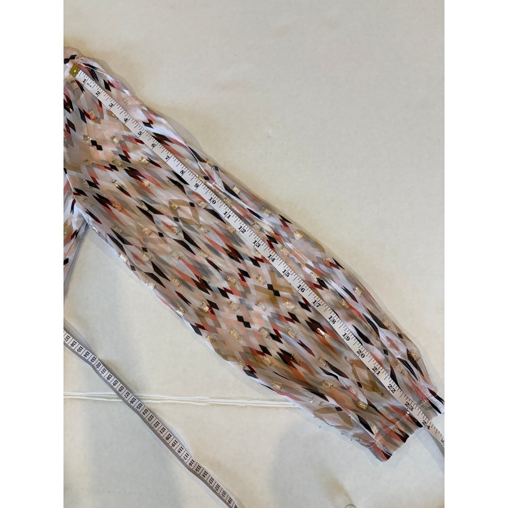 White House Black Market Sheer Metallic Geometric Blouse Size 6 Pink Gold L Boho - Picture 7 of 7